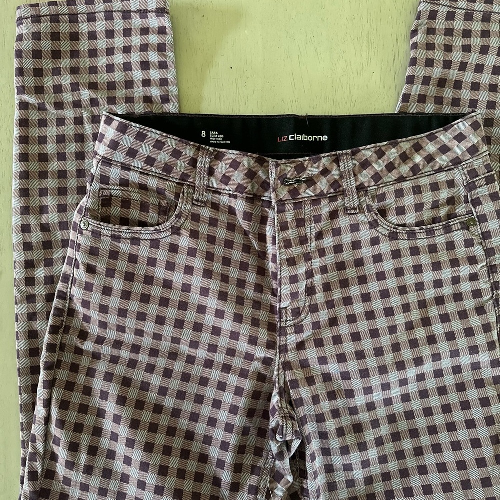 Liz Claiborne Purple and White Checkered Trousers
